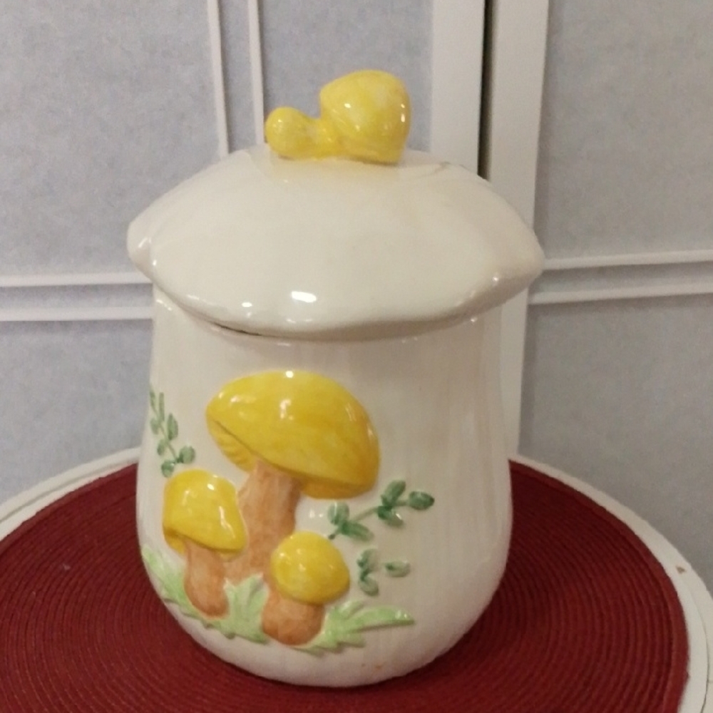 Yellow Mushroom Ceramic Jar